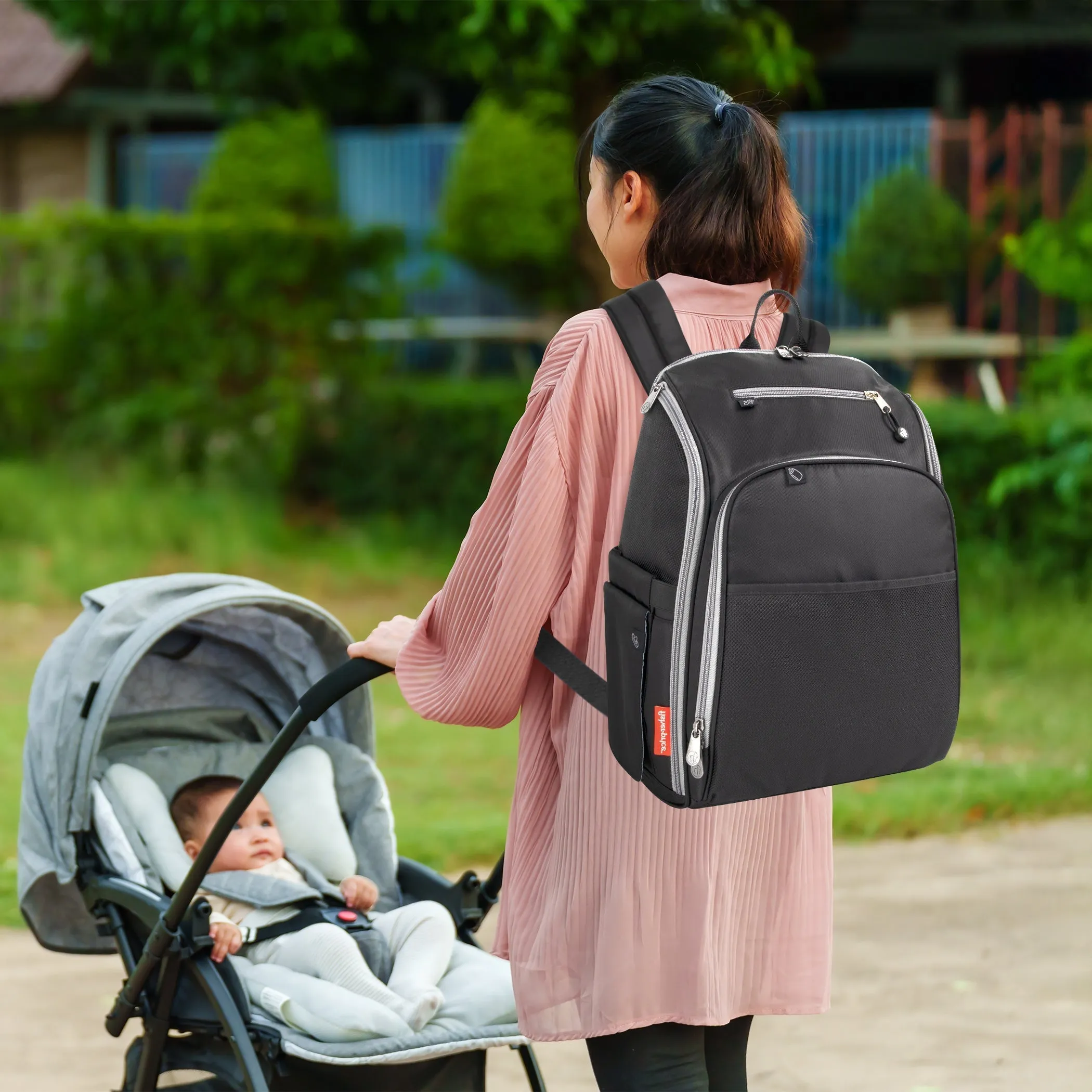 Fisher-Price Fastfinder Multi-Pocket Diaper Bag Backpack - Gray Interior   Changing Pad