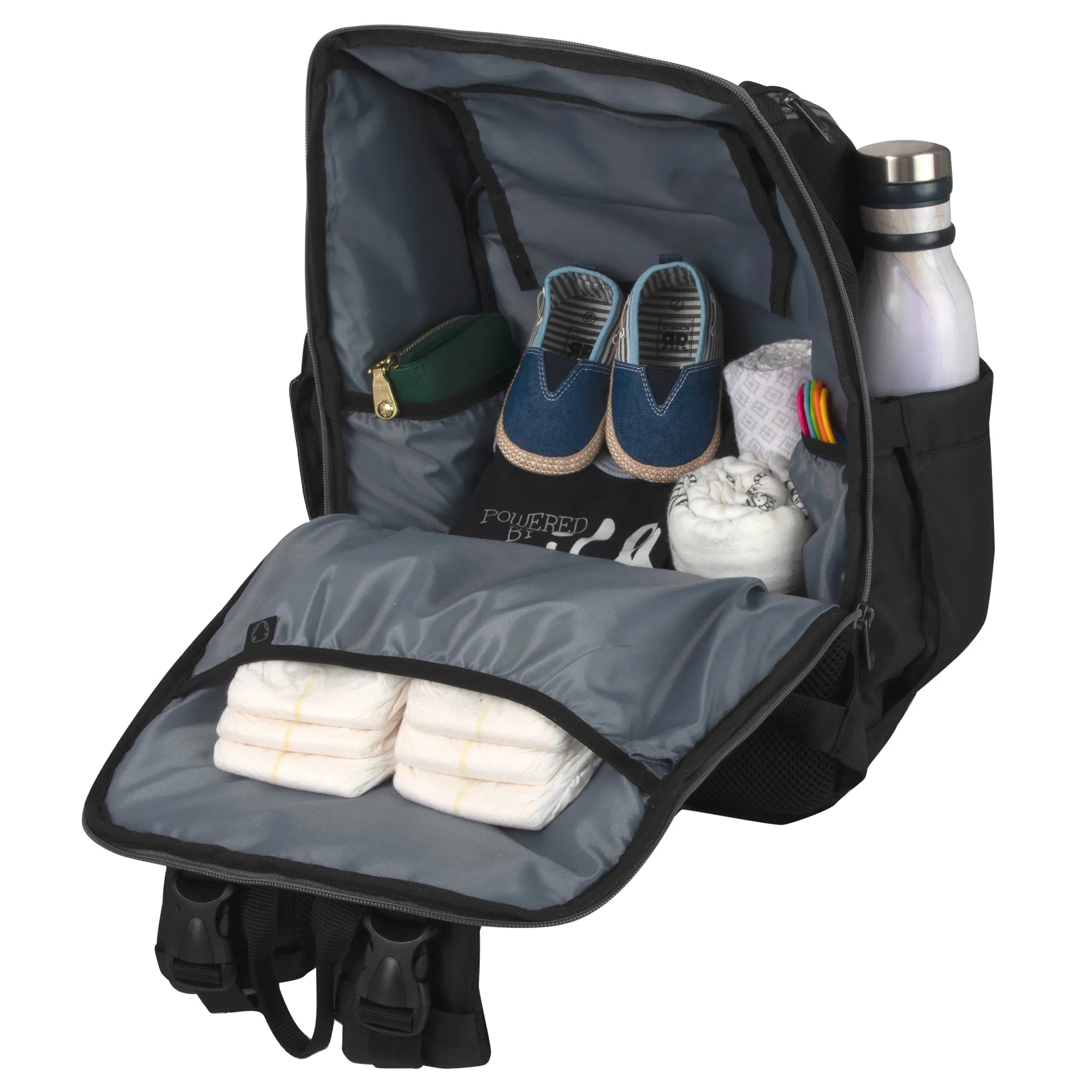 Fisher-Price Fastfinder Multi-Pocket Diaper Bag Backpack - Gray Interior   Changing Pad