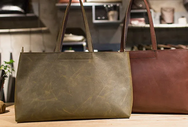 Handmade Leather vintage Big Large tote bag dark green for women leather shoulder bag