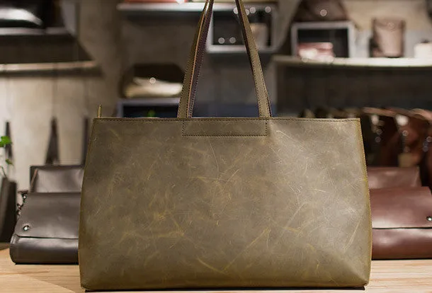 Handmade Leather vintage Big Large tote bag dark green for women leather shoulder bag