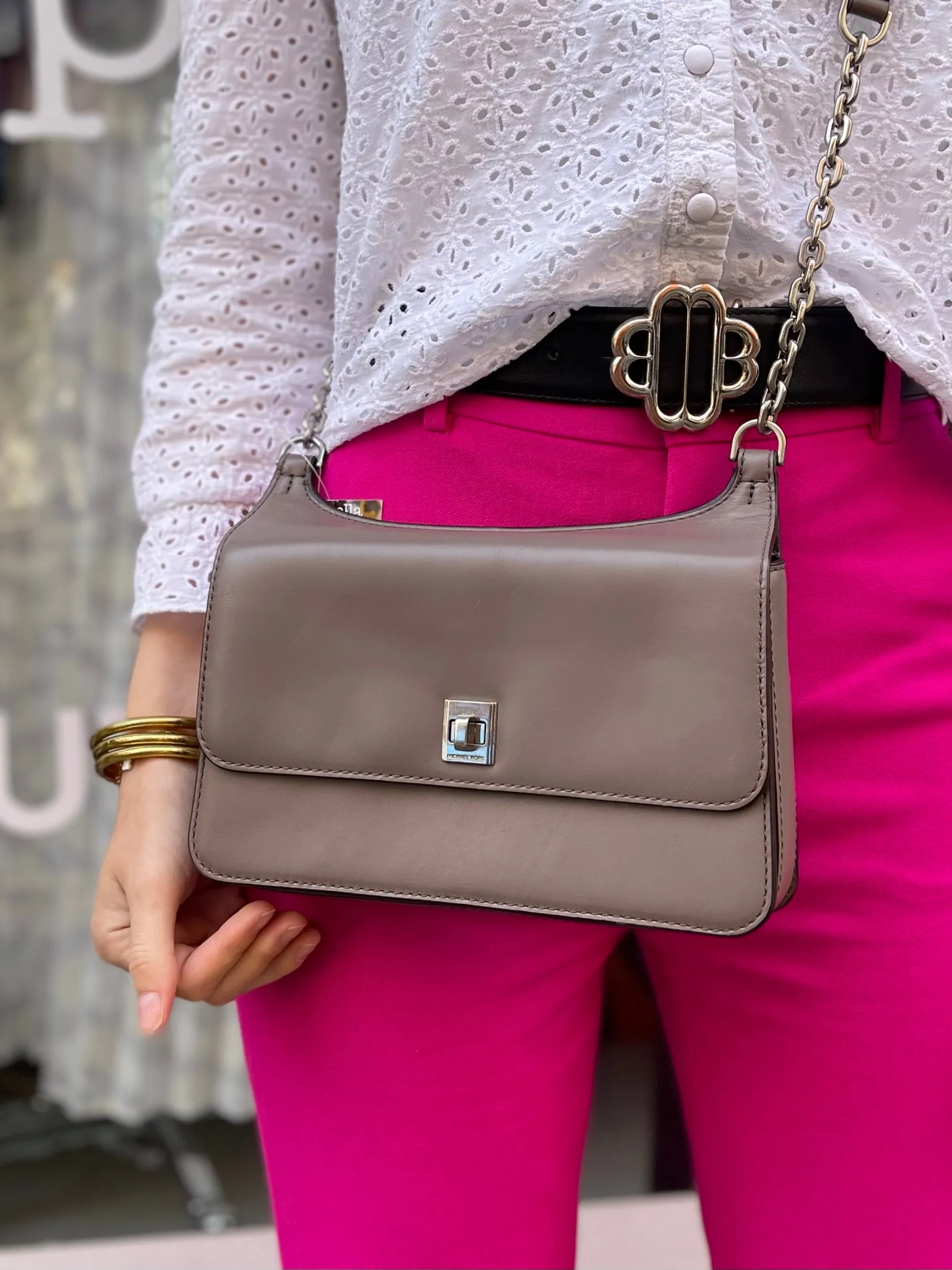 Michael Kors Grey Leather Shoulder Bag