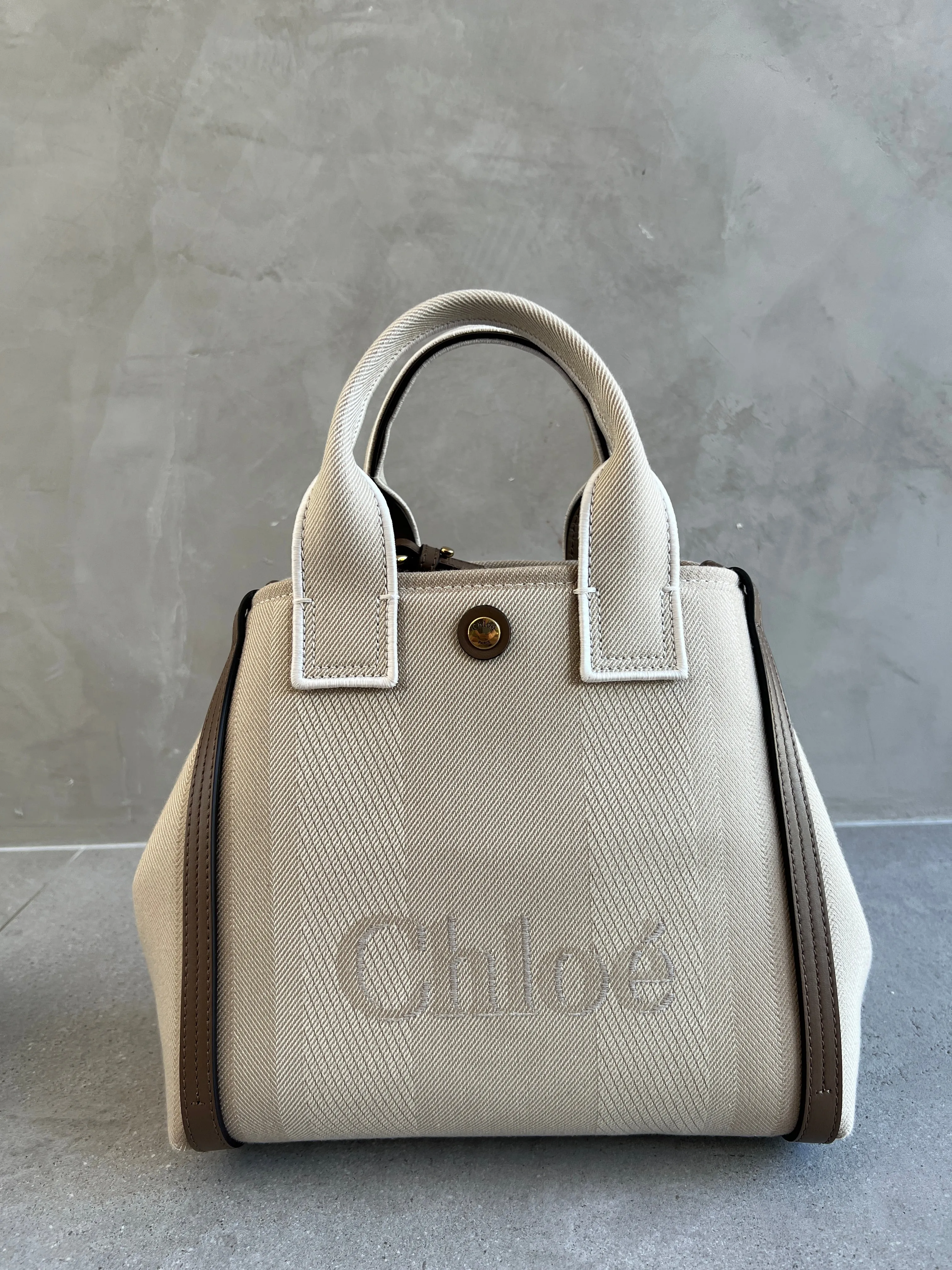 Small Canvas Carry Tote, Vegetal Beige